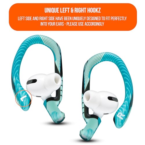 WC HookZ - Patented Upgraded Over Ear Hooks for AirPods Pro 1, 2 & AirPods 1, 2 & 3- Two Size Pairs Included in Package, Unique Left & Right Hook, Made by Wicked Cushions | Cyan Prism - color: Cyan Prism