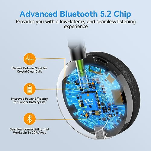 AUSDOM Trucker Bluetooth Headset with Microphone: A2301 Wireless 5.2 On-Ear Headset with AI Noise Cancelling Mic & Mute Button, 50H Playtime for Work from Home Office Call Center Cellphones Laptop