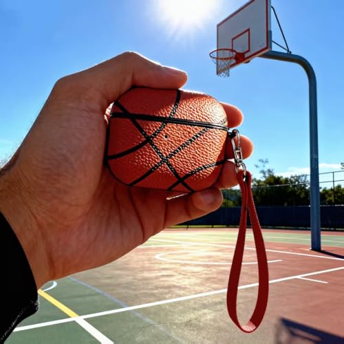 Basketball AirPods Pro 3 Case 2025, Premium PU Leather Protective Cover with Keychain, Cute Hard Shell Earbuds Case, Red - color: (Basketball-05), size: Compatible with Airpods Pro 3(Model A2700/A2931)