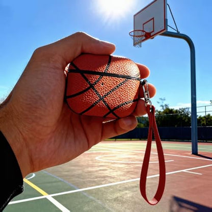 Basketball AirPods Pro 3 Case 2025, Premium PU Leather Protective Cover with Keychain, Cute Hard Shell Earbuds Case, Red - color: (Basketball-05), size: Compatible with Airpods Pro 3(Model A2700/A2931)