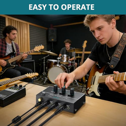 Mini Audio Mixer, 2 Channel Stereo Line Mixer 1/4" & 1/8" TSR Audio Output Input Jack, Line Mixer Stereo/Mono Independent Control and Switch for Guitars,Bass,Keyboards, Dynamic Microphone - size: Small(2-channel)