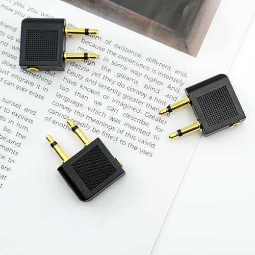 BlingKingdom 3 PCS Airplane Flight Headphone Adapter, Dual 3.5mm Male to 3.5mm Female Airplane Headphones Jack Adapter Plug Gold Plated Airplane Audio Adapter