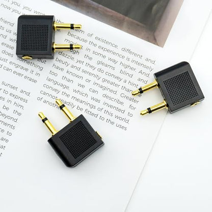 BlingKingdom 3 PCS Airplane Flight Headphone Adapter, Dual 3.5mm Male to 3.5mm Female Airplane Headphones Jack Adapter Plug Gold Plated Airplane Audio Adapter