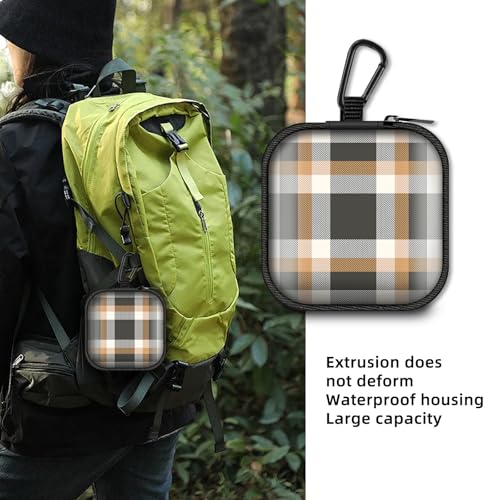 Square Data Cable Earbud Charger Coin Storage Bag Shockproof and Drop-Proof EVA Material Compatible with AirPod(Grey Yellow Lattice Textile) - color: Grey yellow lattice textile