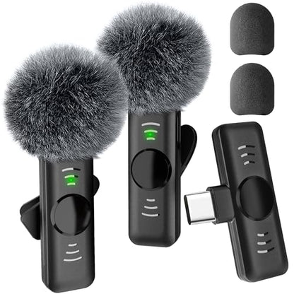 Wireless Lavalier Microphone 2 Pack Small Lapel mic for iPhone Android with Noise Reduction Lavalier Lapel Mics Mics for Interview Podcast YouTube TikTok Vlog - color: USB-C(androids）