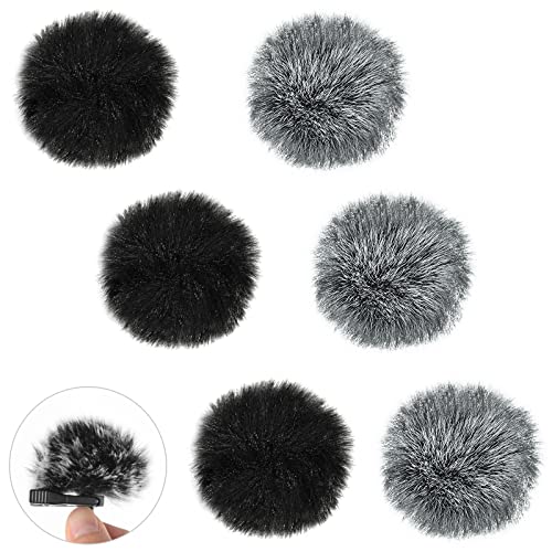 6 Pack Lavalier Microphones Windscreen, DaKuan 0.2/0.4 Inch Lapel Furry Microphone Muff, Mini Windproof Wind Screen for Most Lavalier Microphones (0.2inch, Black/Gray)