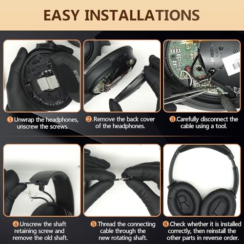 for QC35 Metal Hinge Swivel Replacement for Bose QuietComfort35 QC35/QC35 II/QC45/QC25 Hinge Swivel Metal Hinge Headphones Parts Accessories with Tool (Black)