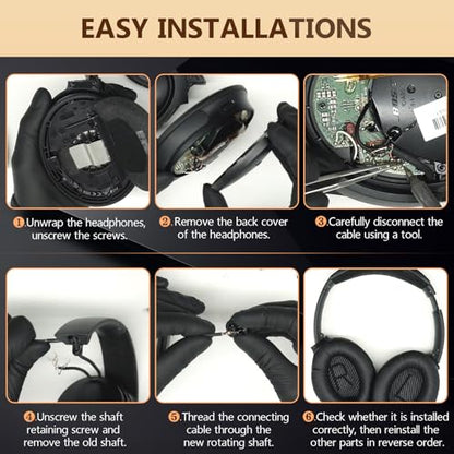 for QC35 Metal Hinge Swivel Replacement for Bose QuietComfort35 QC35/QC35 II/QC45/QC25 Hinge Swivel Metal Hinge Headphones Parts Accessories with Tool (Black)