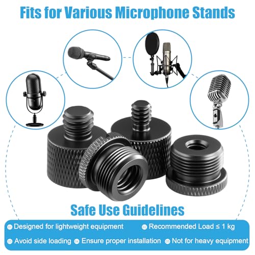 Mic Stand Adapter Set, 5/8 to 3/8 & 1/4 Thread Adapter | 8 Pack, 4 Thread Sizes, Aluminum Alloy, Knurled Grip, Precision Threads, Fits Mic Stands, Boom Arms & Tripods