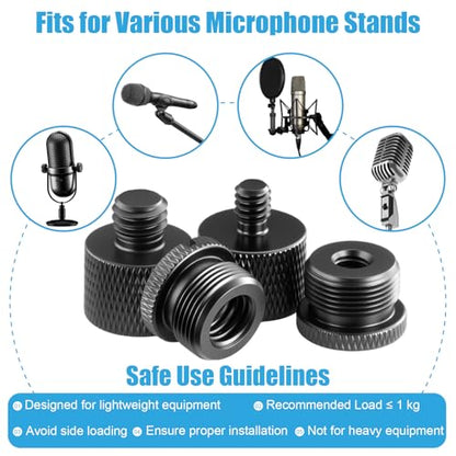Mic Stand Adapter Set, 5/8 to 3/8 & 1/4 Thread Adapter | 8 Pack, 4 Thread Sizes, Aluminum Alloy, Knurled Grip, Precision Threads, Fits Mic Stands, Boom Arms & Tripods