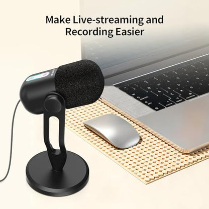 USB Condenser Microphone for Recording, Streaming, Podcasting | Noise Reduction & One-key Mute, Work with Laptop/PC/Tablet/Cellphone, Black