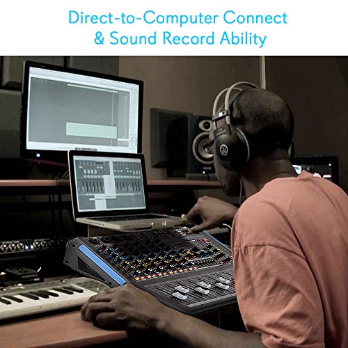 Pyle 8-Channel Console Style Audio Mixer with Bluetooth - DJ Sound Controller, 4 XLR / Combo Inputs, Sub Out, +48V Phantom, USB-A In, 16 DSP Effects, MP3 Player, 7-Band EQ - PMXU88BT