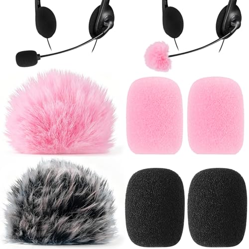 PAGOW 6Pcs Mini Foam Microphone Windscreens＆Furry Cover, Mic Headset Cover | Black Pink High Density Lapel Microphone Windscreen for Lavalier Microphones Noise Reduction (4pcs Foam + 2pcs Furry) - color: Black,Pink,Foam(4pcs),Furry(2pcs)