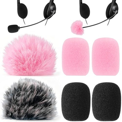 PAGOW 6Pcs Mini Foam Microphone Windscreens＆Furry Cover, Mic Headset Cover | Black Pink High Density Lapel Microphone Windscreen for Lavalier Microphones Noise Reduction (4pcs Foam + 2pcs Furry) - color: Black,Pink,Foam(4pcs),Furry(2pcs)