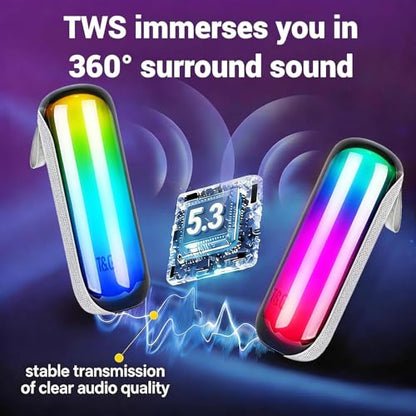 T&G Bluetooth Speaker RGB Lights, 15W Loud Stereo Sound | IPX5 Waterproof Shower Speaker, 24H Battery Portable for Outdoor Party Beach Pool (Gray) - color: Gray