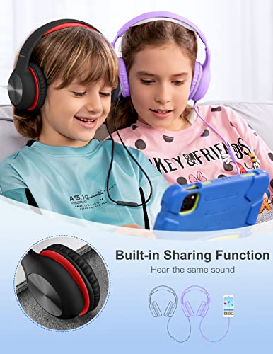 Nabevi Headphones for Kids for School, Kids Headphones with Microphone, Sharing Function, 85dB/94dB Safe Volume Limit, HD Sound, Over Ear Kid Headphone for School, On-line Study, Travel, Red - color: Red