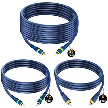 RCA Cable, 12ft,1-RCA Male to 1-RCA Male, Shielded, Gold-Plated Connectors, for Speakers/Subwoofers, Amplifiers, Home Theater Receivers, HDTV, Hi-Fi Systems, etc (2-Pack) - size: (2-Pack) 12-Feet