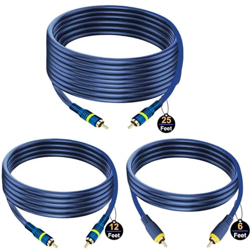 RCA Cable, 12ft,1-RCA Male to 1-RCA Male, Shielded, Gold-Plated Connectors, for Speakers/Subwoofers, Amplifiers, Home Theater Receivers, HDTV, Hi-Fi Systems, etc (1-Pack) - size: (1-Pack) 12-Feet