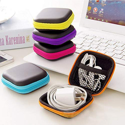 EVA Square Earphone Storage Case Box with Smooth Zipper - color: Yellow