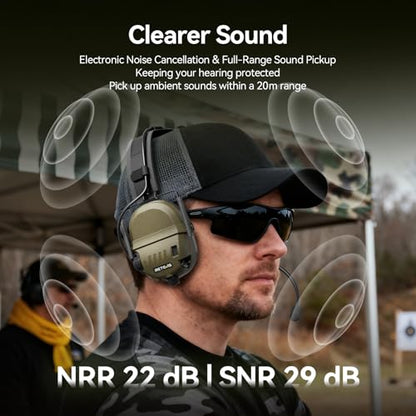 Retevis EH080K Noise-Reducing Communication Headset,with Hearing Protection | for Shooting,Wireless Connectivity,Walkie Talkies Headset ENC,NRR 22 dB,Earmuff with 5X Sound Amplification,Over-the-Head
