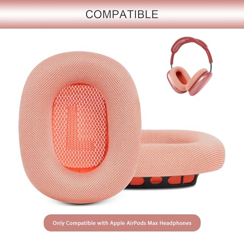 GEVO Upgraded Ear Cushions Replacement Earpads for AirPods Max 1 & 2 Headphones, Mesh Fabric Ear Pads Ear Covers Cups with Memory Foam and Magnet for AirPods Max 1 & 2 (Pink) - color: Pink
