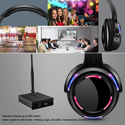 Professional Silent Disco LED Wireless Headphones and RF LED Silent Disco Earphones for iPod MP3 DJ Music Pary Club (10 led Headphone + 2 Transmitter) - color: 10 led headphone + 2 transmitter