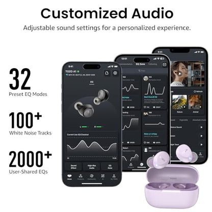 TOZO A1 Wireless Earbuds Bluetooth 5.3 Light Weight in Ear Headphones | IPX5 Waterproof, 2 Mics for AI Calls, Immersive Premium Sound Bass Ear buds with Charging Case, 32 Presets EQ via TOZO App - color: Light Purple