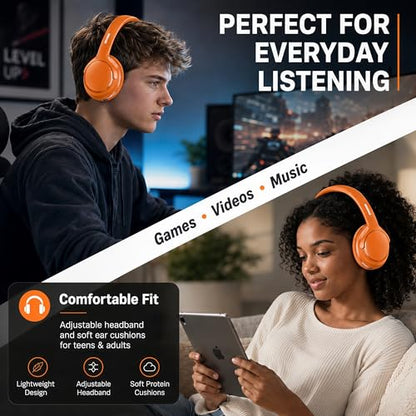 MIDOLA Bluetooth Headphones Wireless 68H with Mic,Decent Sound-Acceptable | Adjustable Headband Foldable Over-Ear Lightweight for Office/Travel/Tablet/iPad/Laptop,HD Stereo Sound,Aux 3.5mm Orange - color: Orange