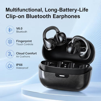 Open Ear Clip-On Earbuds, Starry Blue | Bluetooth 6.0, Dual 11mm Drivers, Silicone Air Cushion, ENC Noise Cancelling Mic, IPX6 Waterproof, 42H Playtime