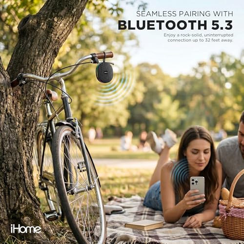 iHome Venture Wireless Portable Bluetooth Speaker with RGB Lights | Water Resistant, Built-in Carry Strap, TWS Pairing, Color-Changing LEDs, Rechargeable Battery, Cable Included, Bluetooth 5.3 - color: Black