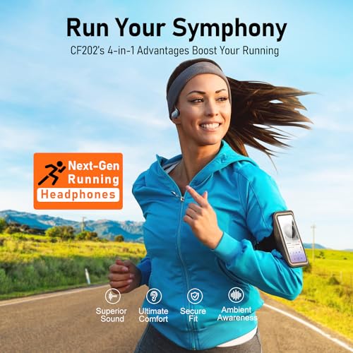 Audiovance OpenComfy CF202 Bluetooth Headphones for Running, Wireless Open Ear Headphones for Sports Gym Workout, Ultra Comfort, Superior Sound, Secure Fit, Ambient Awareness. Black & Blue