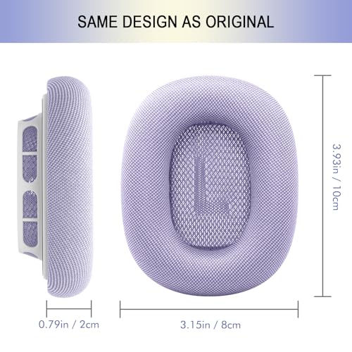 Upgraded Ear Cushions for Apple AirPods Max, Mesh Ear Pads Replacement | Air Pods 1 & 2 Over-Ear Headphones Ear Cups with Original Silicone Design (Purple) - color: Purple
