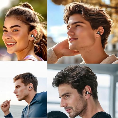 M100 Clip On Earbuds with Touchscreen Case , Wireless Open Ear Headphones for Glasses Small Ears,50h Battery Life，Lightweight 4.1g, Bluetooth 6.0 , IPX7 Waterproof , Earbuds for Running work out,black - color: Black