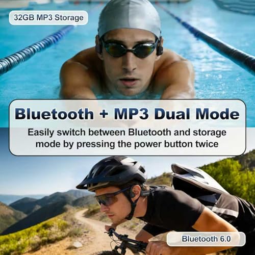 Liquid Silicone Swimming Headphones,IP68 Waterproof Underwater Bone Conduction Headphones,Bluetooth 6.0 &MP3 with 32GB Memory Card,Open Ear Bone Earphones for Running,Fitness and Cycling (Gray)