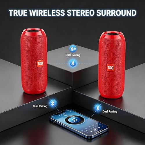 T&G TG Portable Bluetooth Speaker, IPX4 Waterproof Wireless Speaker, Red - color: Red