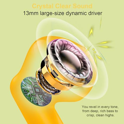 Wireless Earbuds, Bluetooth 5.4 Headphones in Ear with Noise Cancelling Mic | Bluetooth Earbuds Stereo Bass, IP7 Waterproof Sports Earphones, 32H Playtime USB C Charging Ear Buds Yellow for Android iOS - color: butter yellow