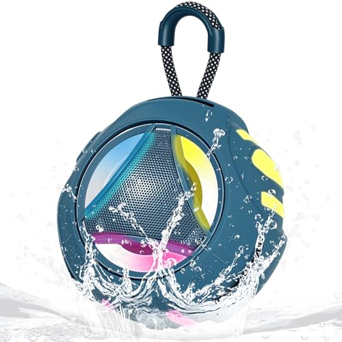 Portable Bluetooth Speaker, IPX7 Waterproof Shower Speaker, Wireless Outdoor Speakers, Floating, Built-in Mic, 24H Playtime with LED Lights, Loud HD Sound, Powerful Bass, Gifts for Unisex - Blue - color: Blue