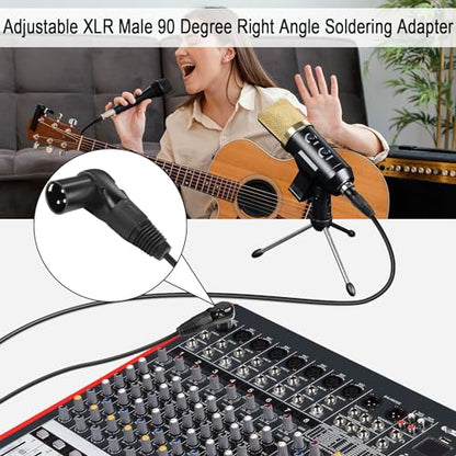 QIANRENON Adjustable 90 XLR Microphone Solder Adaptor - 3Pin XLR Male Right Angle Solder Connector Plug, Multi Angle Adjustable, for DIY/Repair/Narrow Space Wiring - style: Male