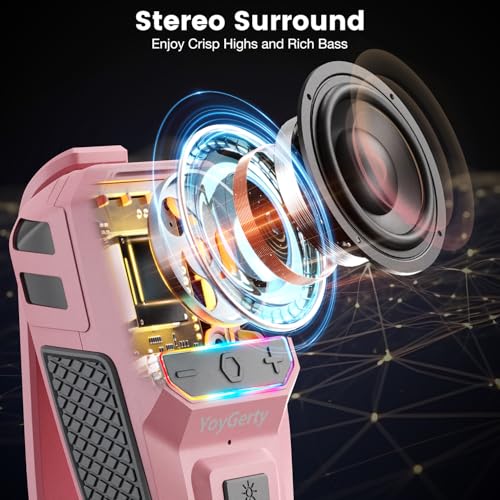 2026 Upgrade Wearable Bluetooth 5.4 Speaker, IPX6 Waterproof Clip on Wireless Speakers, Portable Speaker with RGB Lights and Flash, Built-in Mic,15H Playtime for Cycling/Home/Party/Beach/Outdoor(Pink) - color: Light Pink