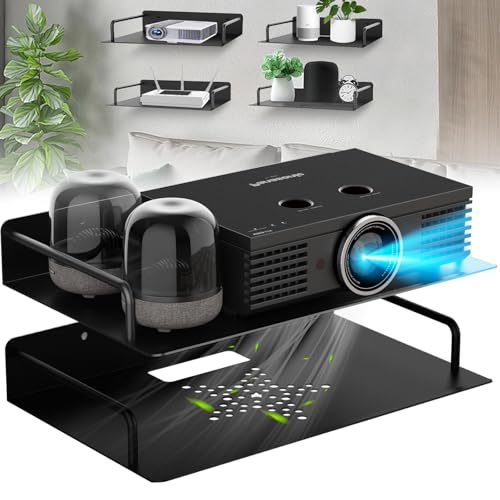 2Pack Projector Shelves for Wall No Drilling Widen 33cm Aluminum Alloy Wifi Router Wall Mount Shelf Easy Dissipate Heat Floating Shelves Stand Rack Holder Bracket for Game Console Cabel Box DVD Player