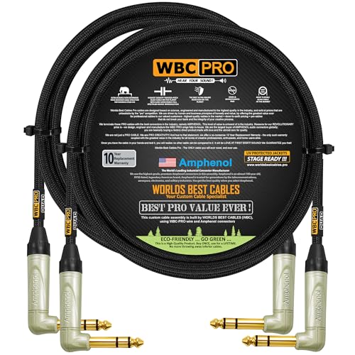 2 Units - 4 Foot - WBC-PRO-Quad Ultra-Silent Ultra-Flexible Balanced Star-Quad Cable with Amphenol QS3R-AU ¼ Inch (6.35mm) Gold Right-Angled TRS Stereo Phone Plugs & Black Tweed Jacket - size: 4 FT, style: 2 Cables