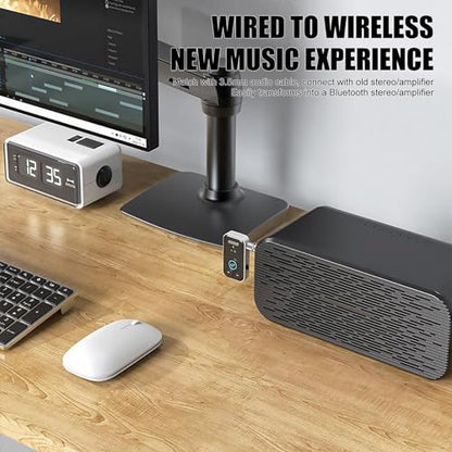 Bluetooth 5.3 Transmitter Receiver 3.5mm AUX Adapter 2 in 1 Wireless Audio Adapter for Vehicles and Home Stereos