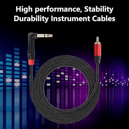 CERRXIAN 1.8M/6FT 6.35mm TRS Stereo Right Angle Male to RCA Male Audio Cable, RCA to 6.35mm Audio Leather Textured Cord,for Electric Guitar, Mixer, Amplifier, Speaker - size: 1.8M / 6FT