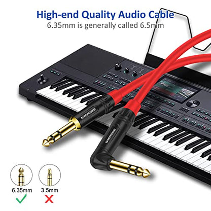 Guitar Cable Cord 10FT, 2 Pack TRS 1/4 Straight to Right Angle Professional Instrument Guitar Amp Cable, TRS 6.35mm Male to Male Balanced Audio Cable for Pro Audio Effects Pedal Quarter Inch