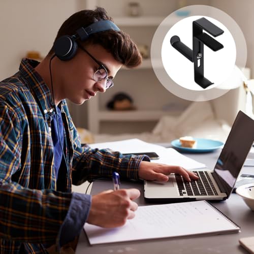 POPETPOP Metal Headphone Stand Hanger Desk Clamp Holder for Headset Anti-Scratch Mat - color: Black