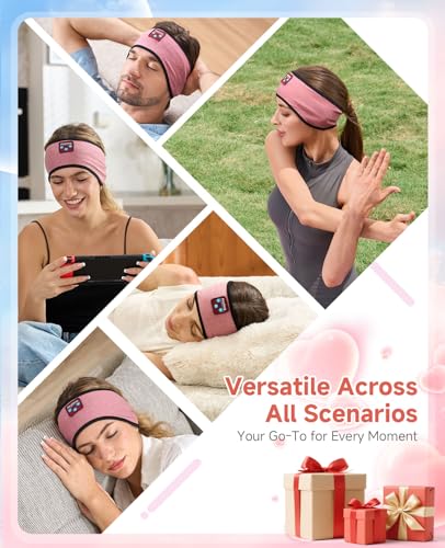 Perytong Sleep Headphones Bluetooth Headband, No Pressure for Ear, Headband Headphones Wireless Earphones Music Sleep Headband Earbuds, Sleep Mask Gifts for Men Women Teens - color: HB BrickRed