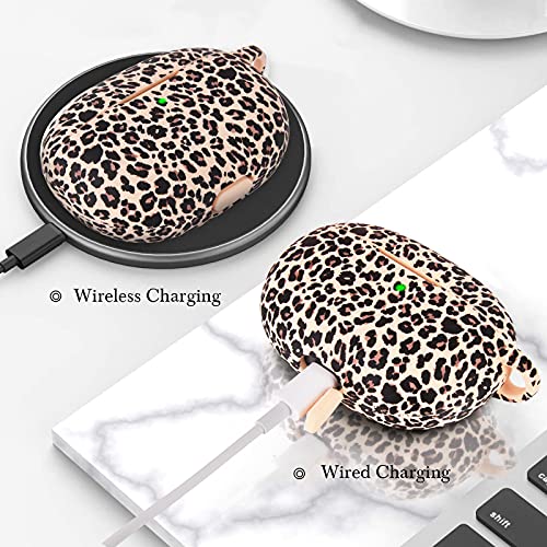 AIRSPO Case for Beats Studio Buds/Beats Studio Buds Plus Case Cover 2021/2023 Silicone Floral Printed Protective Beats Studio Buds Earbuds Headphones Case Cover Skin with Keychain (Khaki/Leopard) - color: Khaki Leopard