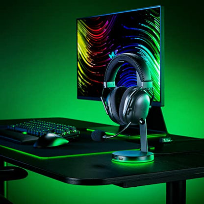 Razer Base Station V2 Chroma Headphone Headset Stand Holder, Black | Chroma RGB Lighting, Taller Stand & Anti-slip Ledge, USB Charging Ports, Anti-Slip Rubber Base, 3.5mm Port + Built-in DAC - color: Classic Black, style: V2