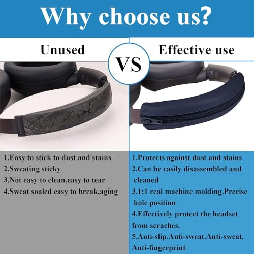 Adhiper Silicone Sweat Headband Cover for Sony WH-1000XM4, WH-CH720N, WH-XB910N, ULT WEAR, Washable Zipped Dustproof Headband Cover Protector for Soundcore Space Q45, Life Q30 & Q20 (Dark Blue) | Silicone Sweat Cover for Sony WH-1000XM4 XM3 & Soundcore Q4