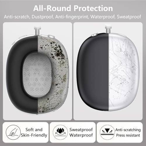 3-in-1 Silicone Case Cover for AirPods Max 2/AirPods Max Headphones, Apple AirPod Max Accessory Protective Cover, Headband/Ear Cups/Ear Pad Covers, Anti-Scratch and Sweatproof (All Black) - color: All black